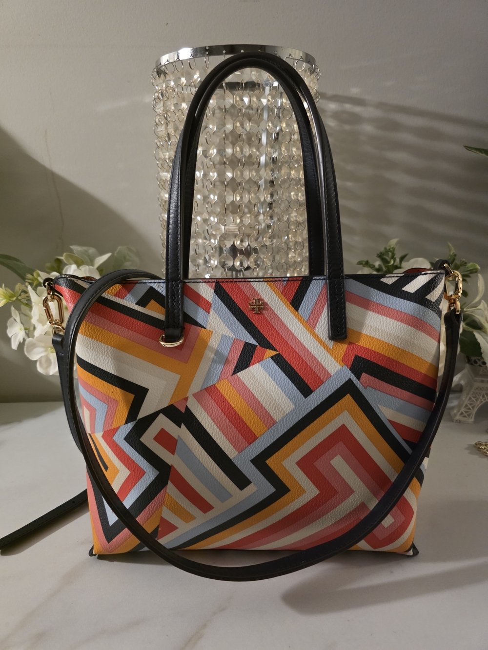 Tory Burch Multicolor Geometric Leather Tote Bag